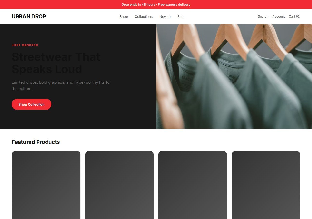 Streetwear Drop Store homepage design concept