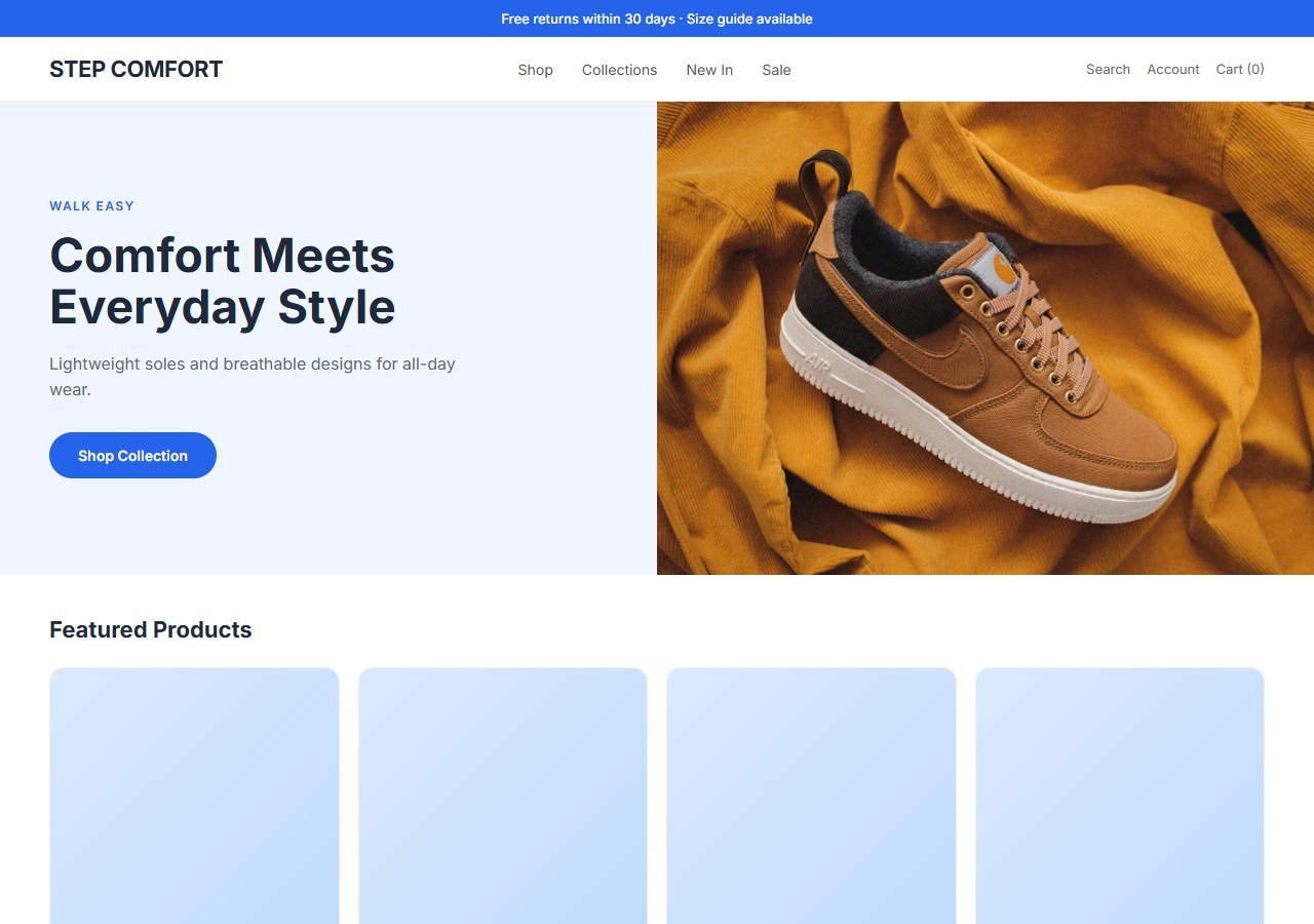 Comfort Footwear homepage design concept