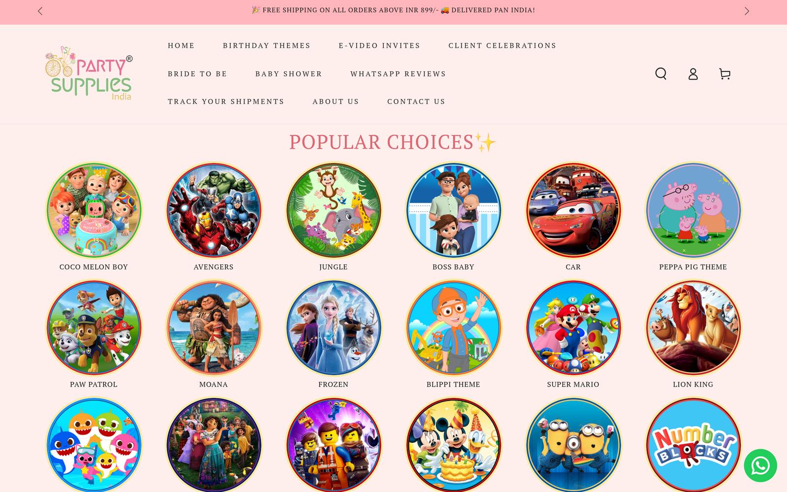 Party Supplies India homepage preview